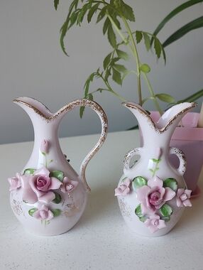 Bundle Of 2 L'Amour China Hand Painted Vases